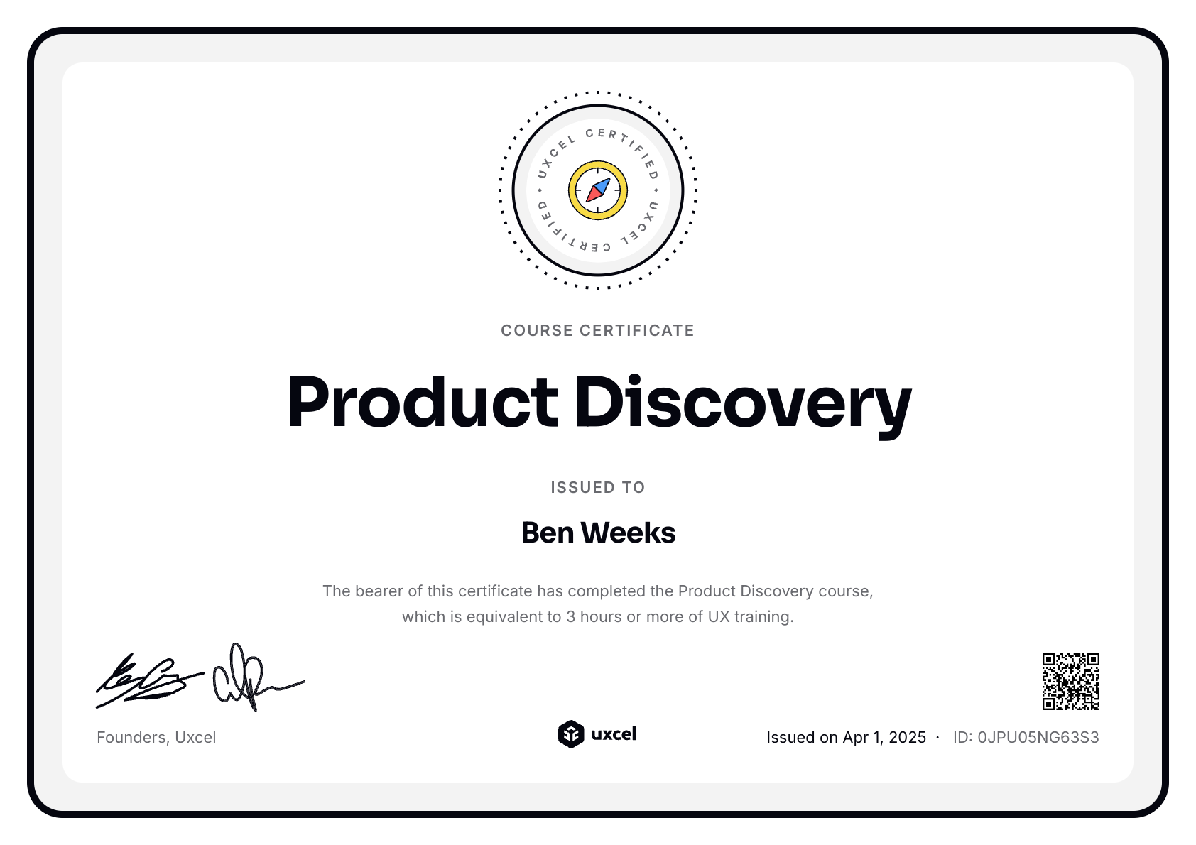 Ben Weeks's certificate